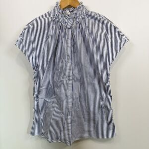 Tuckernuck Pomander Place Blouse Women Small Blue White Stripe Rae Ruffle Collar